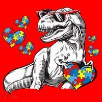Autism Awareness TRex Dinosaur Sunglasses Heart Puzzle Santa Hat thumb 1