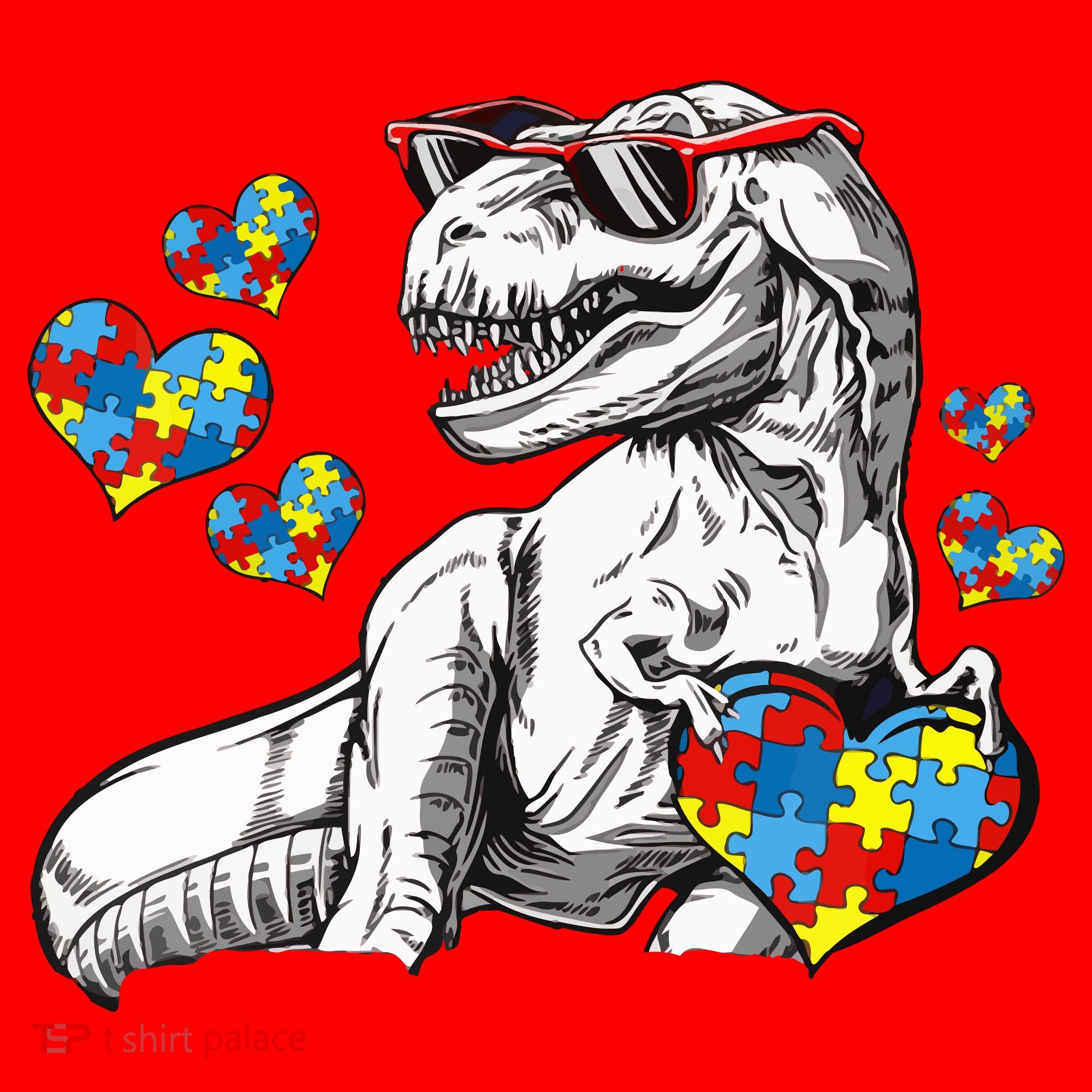 Autism Awareness TRex Dinosaur Sunglasses Heart Puzzle Santa Hat