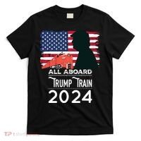 All Aboard Trump Train 2024 Vintage American Flag T-Shirt thumb 0