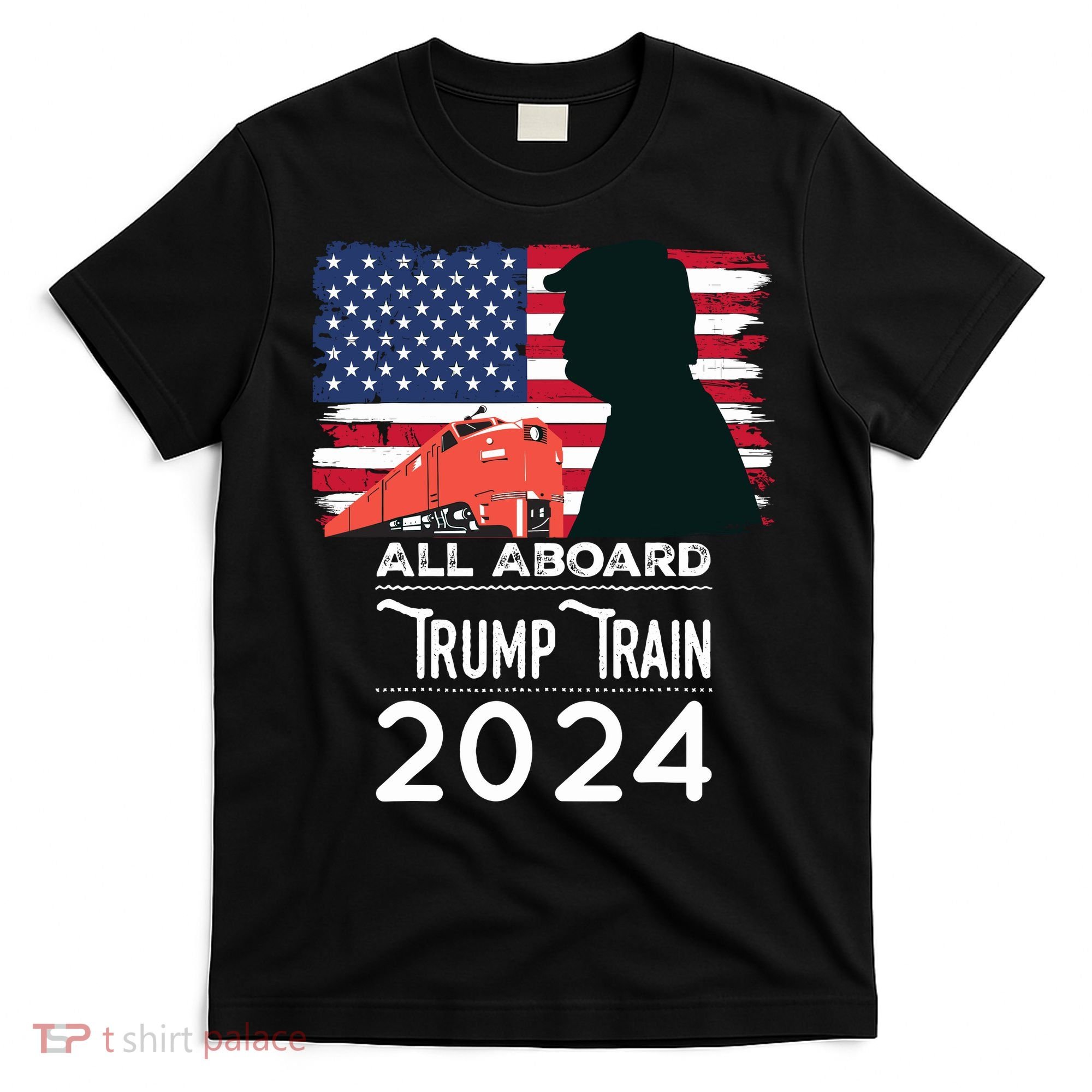 All Aboard Trump Train 2024 Vintage American Flag T-Shirt