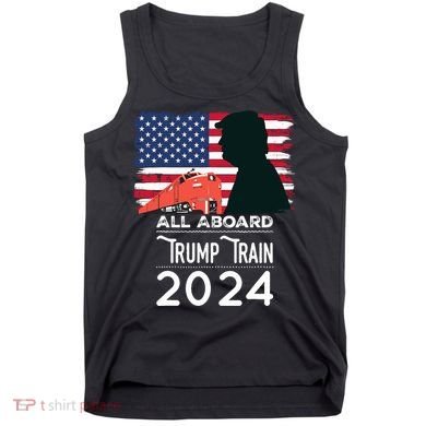 All Aboard Trump Train 2024 Vintage American Flag Tank Top