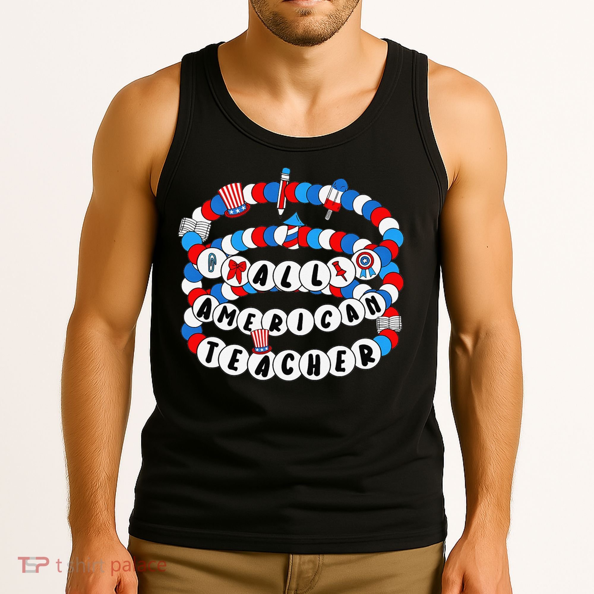 All American Teacher 4th July Bracelet Teacher Appreciation Tank Top