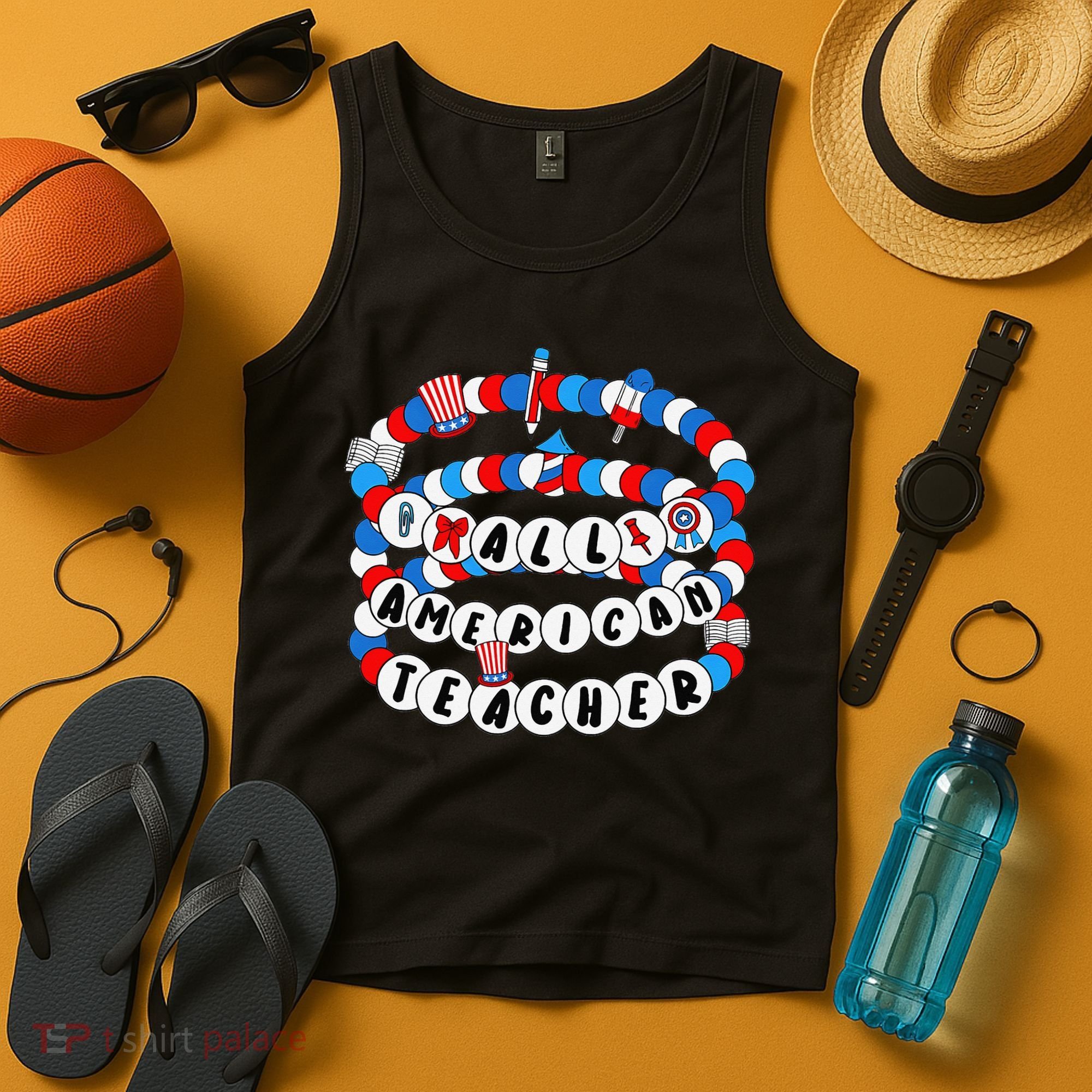 All American Teacher 4th July Bracelet Teacher Appreciation Tank Top