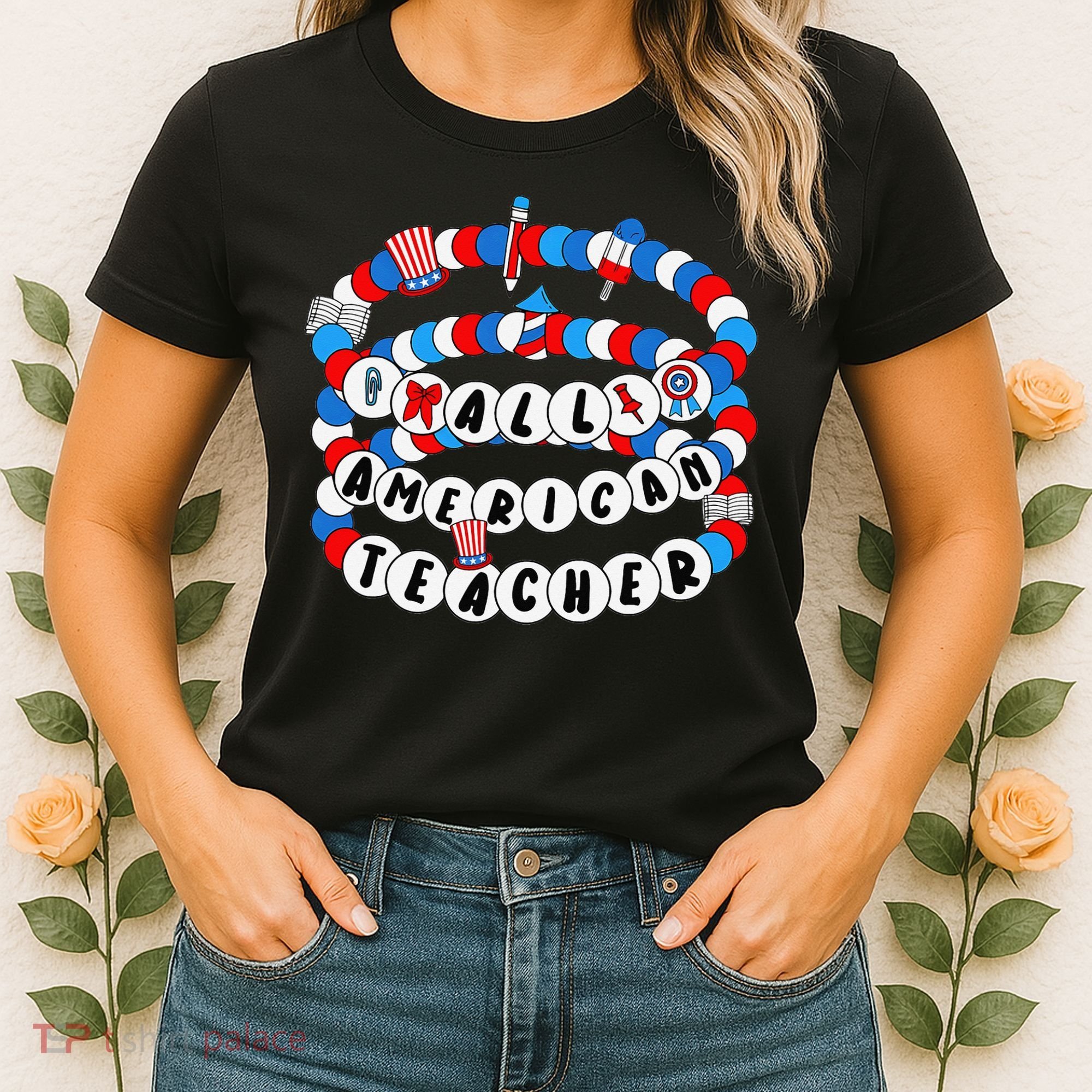 All American Teacher 4th July Bracelet Teacher Appreciation Women's T-Shirt
