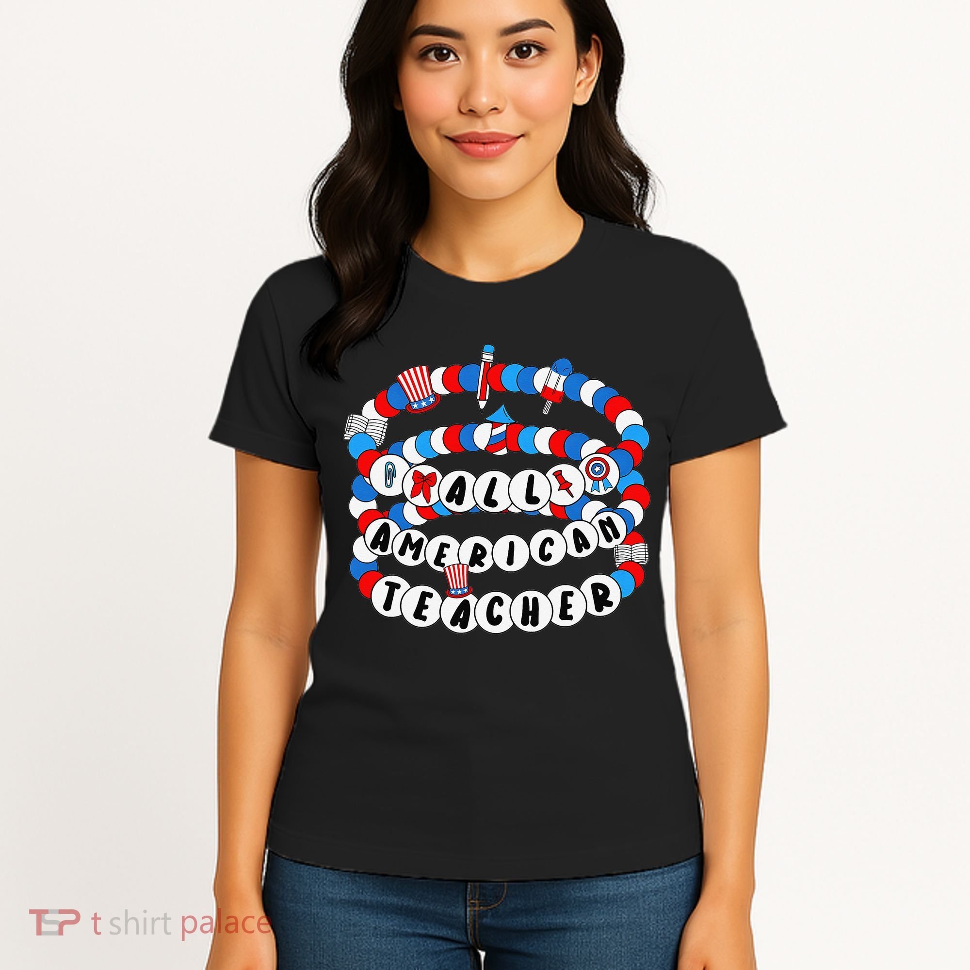 All American Teacher 4th July Bracelet Teacher Appreciation Women's T-Shirt