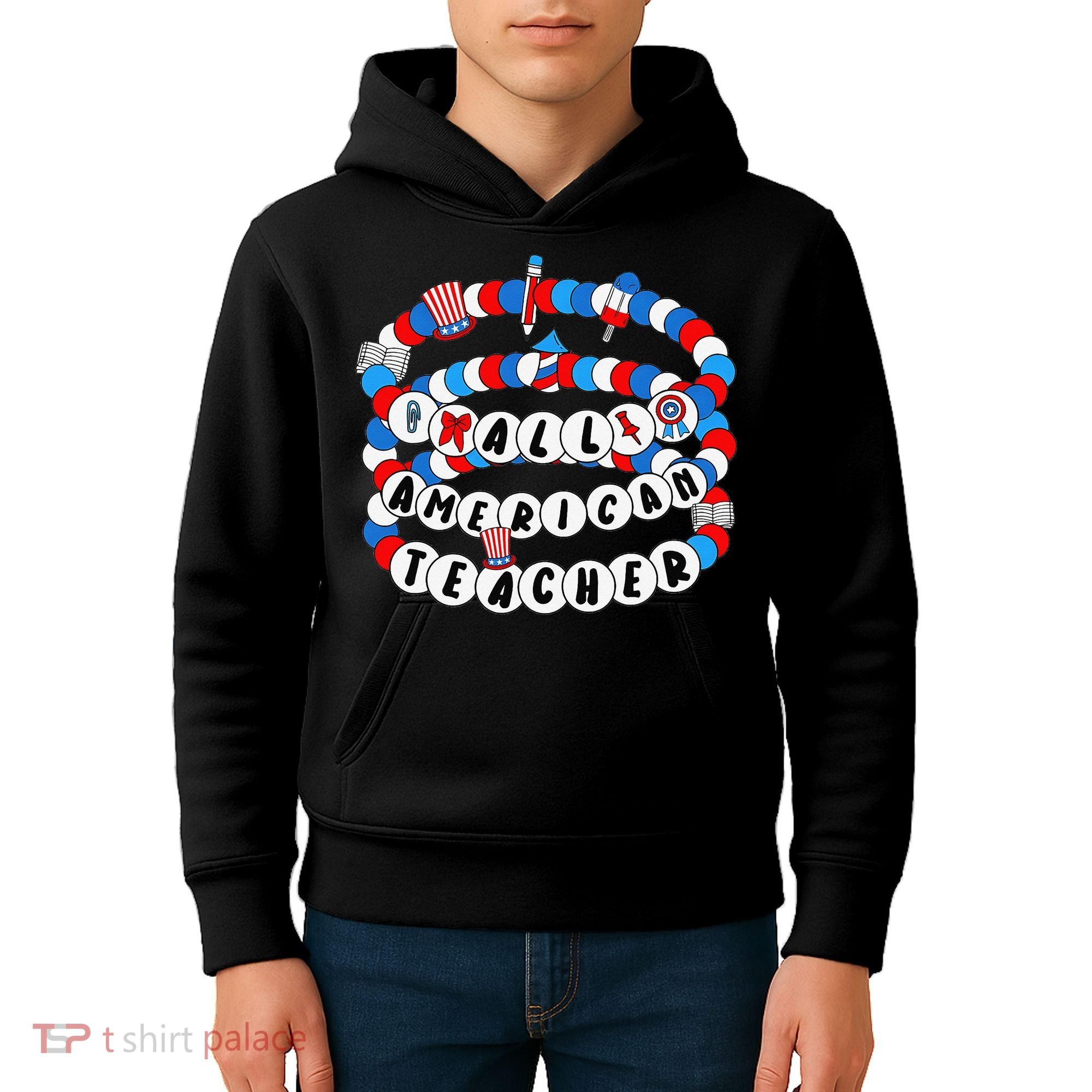 All American Teacher 4th July Bracelet Teacher Appreciation Kids Hoodie