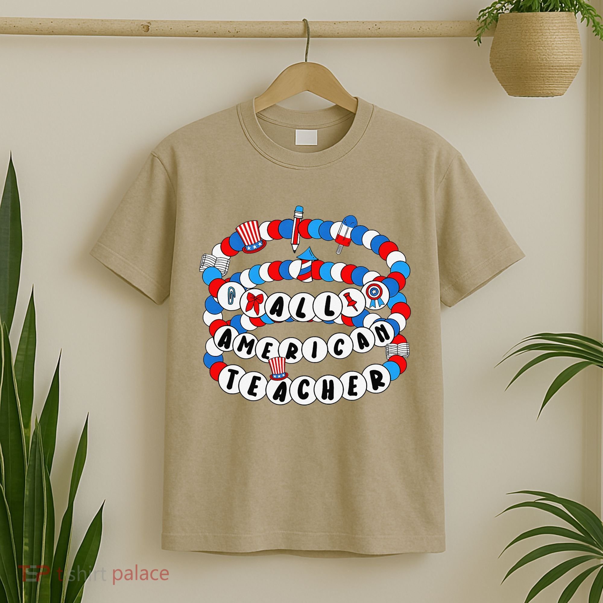 All American Teacher 4th July Bracelet Teacher Appreciation T-Shirt