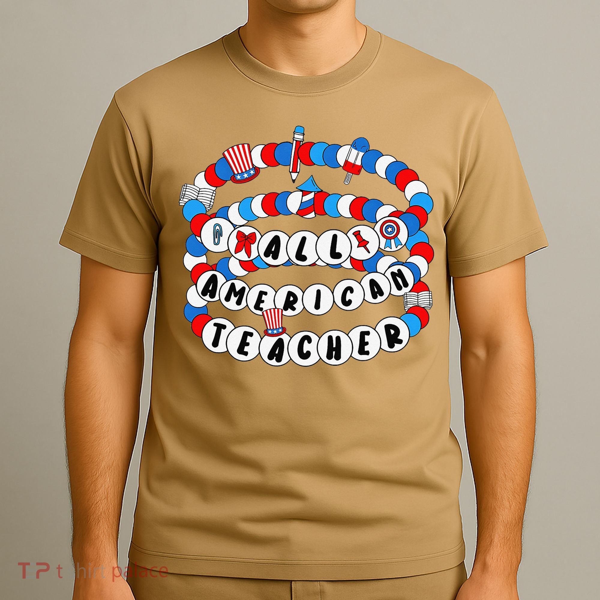 All American Teacher 4th July Bracelet Teacher Appreciation T-Shirt