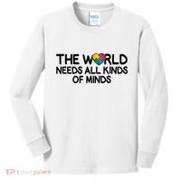 Autism Awareness The World Needs All Kinds Of Minds Kids Long Sleeve Shirt thumb 0