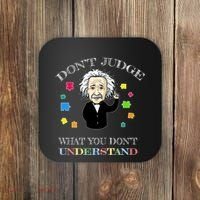 Autism Awareness Teacher Accept Don't Judge Albert Einstein Coaster thumb 0
