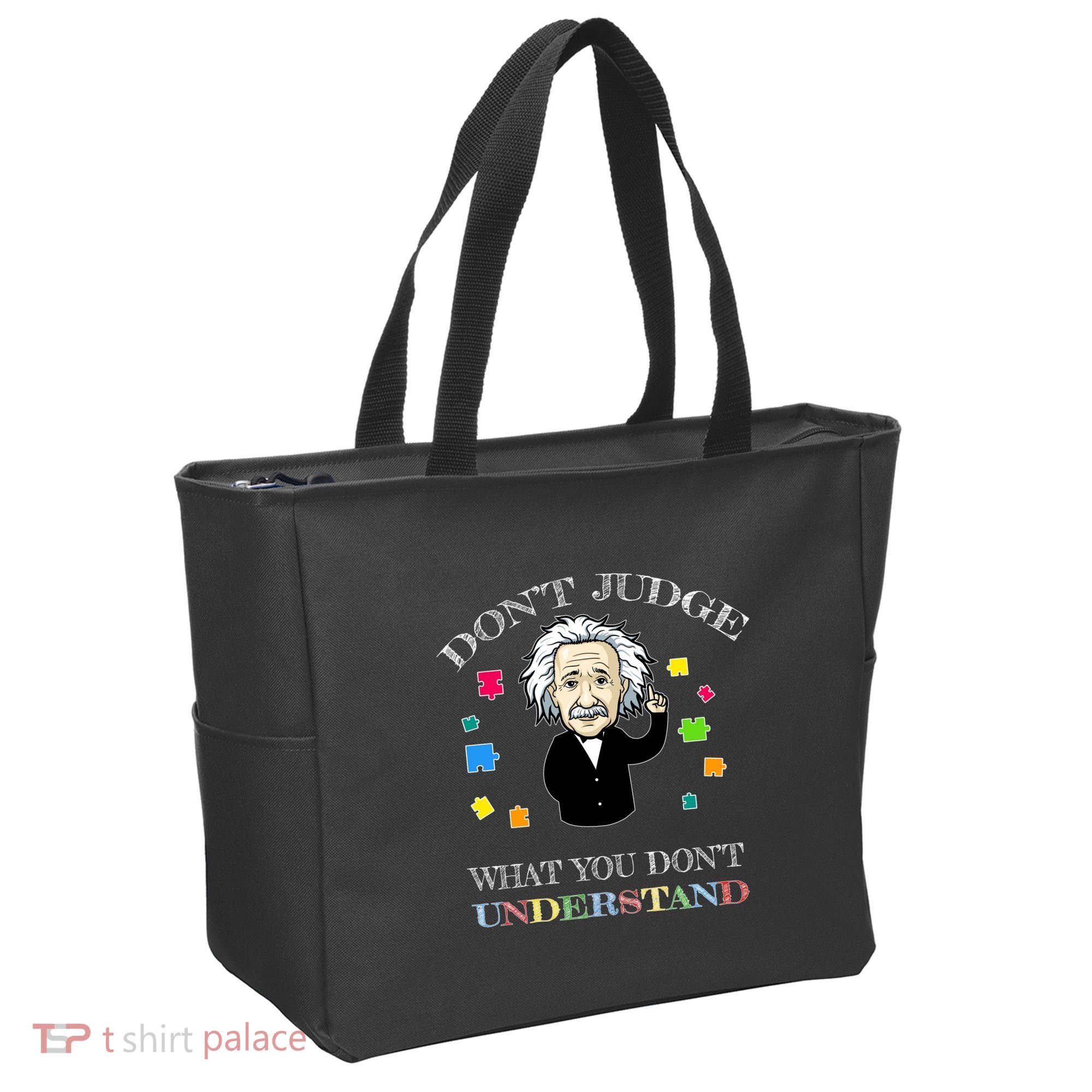 Autism Awareness Teacher Accept Don't Judge Albert Einstein Tote Bag