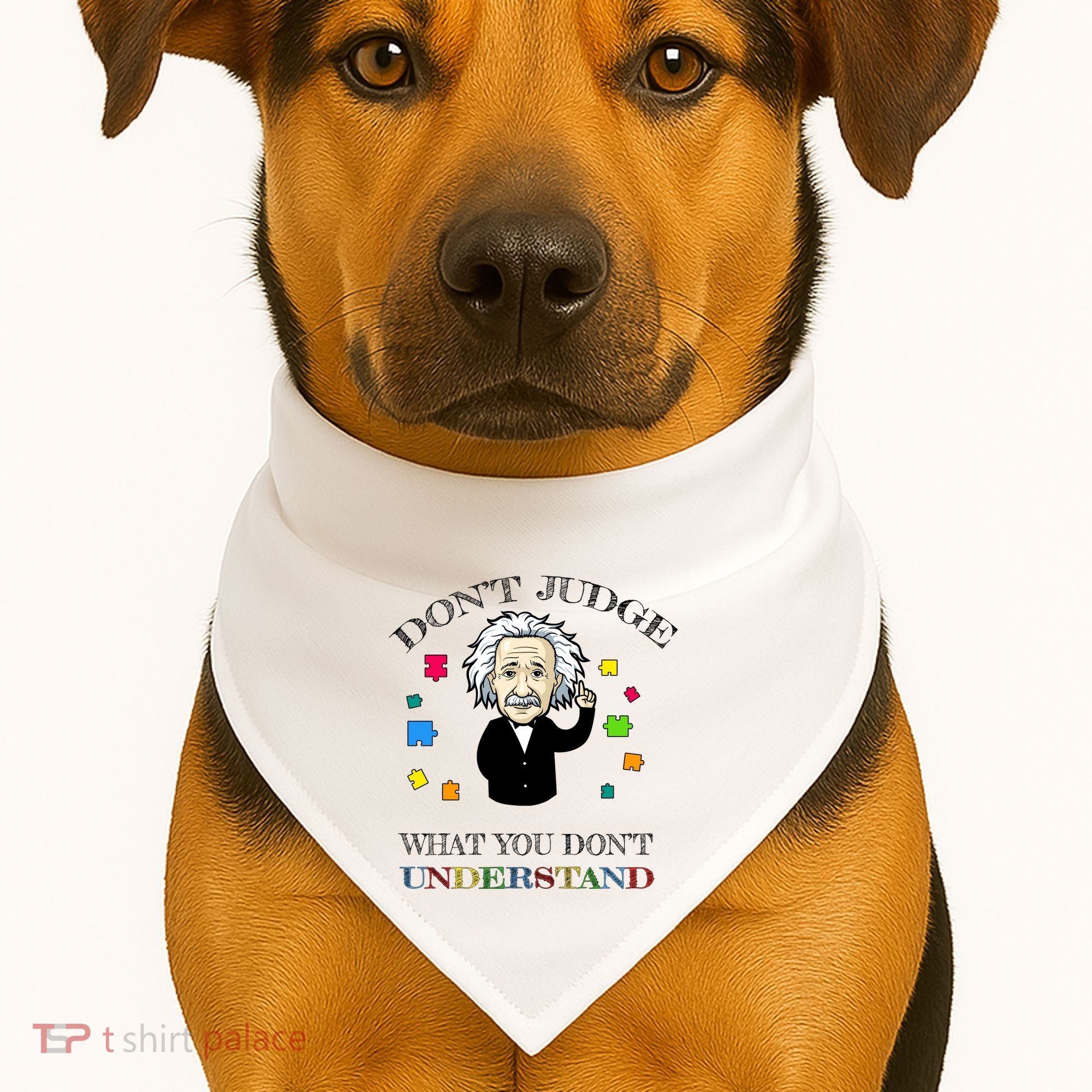 Autism Awareness Teacher Accept Don't Judge Albert Einstein USA-Made Doggie Bandana