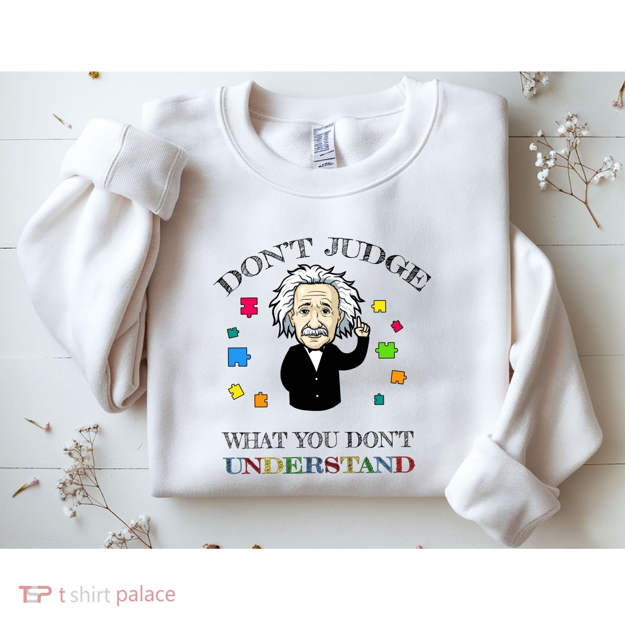 Autism Awareness Teacher Accept Don't Judge Albert Einstein Sweatshirt