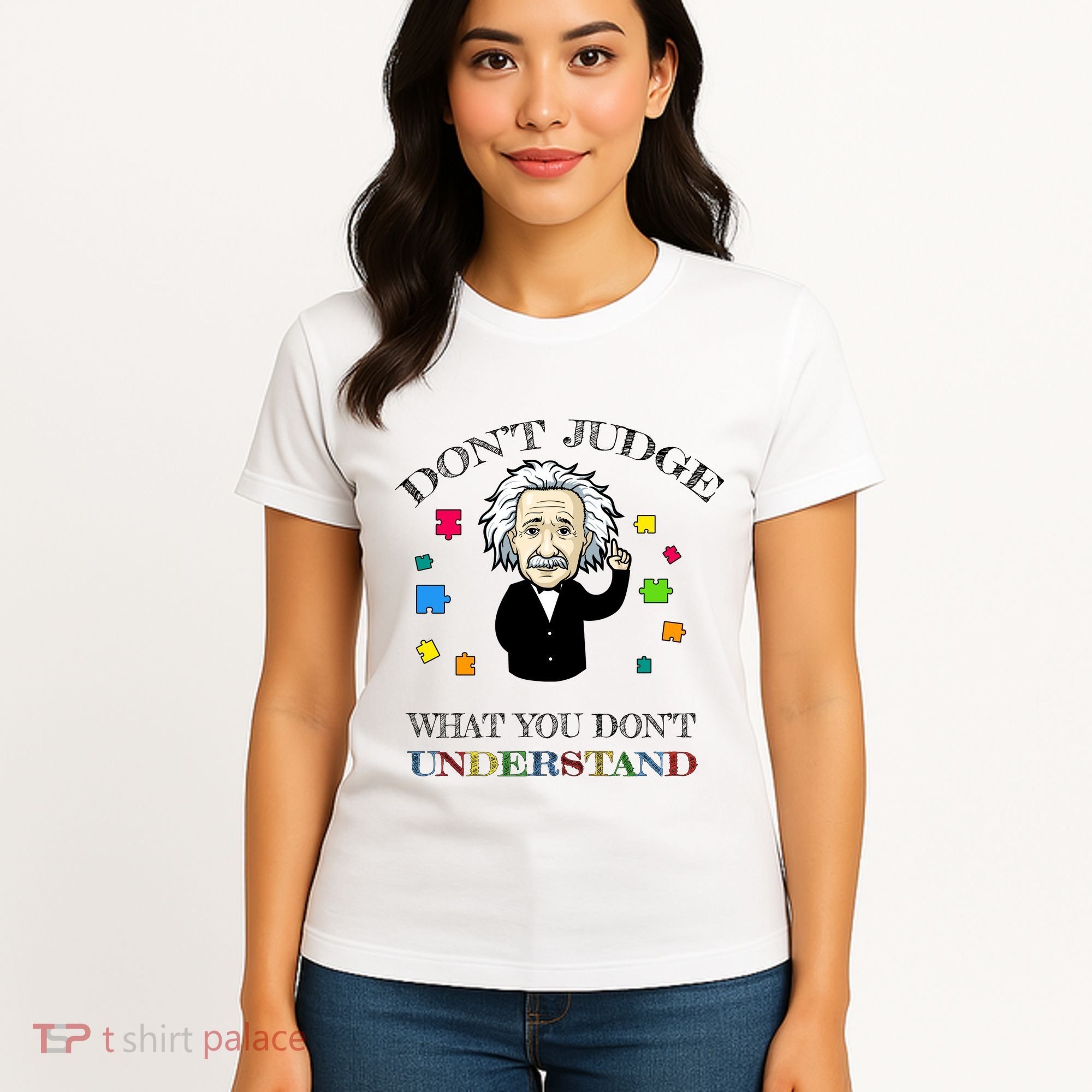 Autism Awareness Teacher Accept Don't Judge Albert Einstein Women's T-Shirt