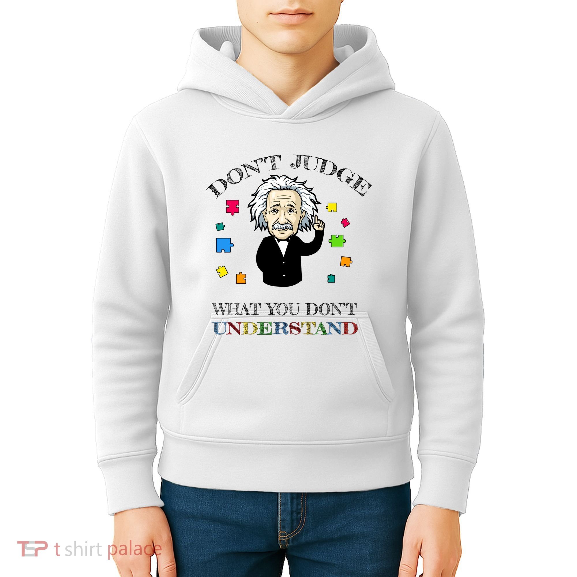 Autism Awareness Teacher Accept Don't Judge Albert Einstein Kids Hoodie