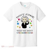Autism Awareness Teacher Accept Don't Judge Albert Einstein Kids T-Shirt thumb 0