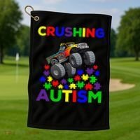 Autism Awareness Truck Crushing Autism For Golf Towel thumb 1