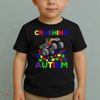 Autism Awareness Truck Crushing Autism For Toddler T-Shirt thumb 2
