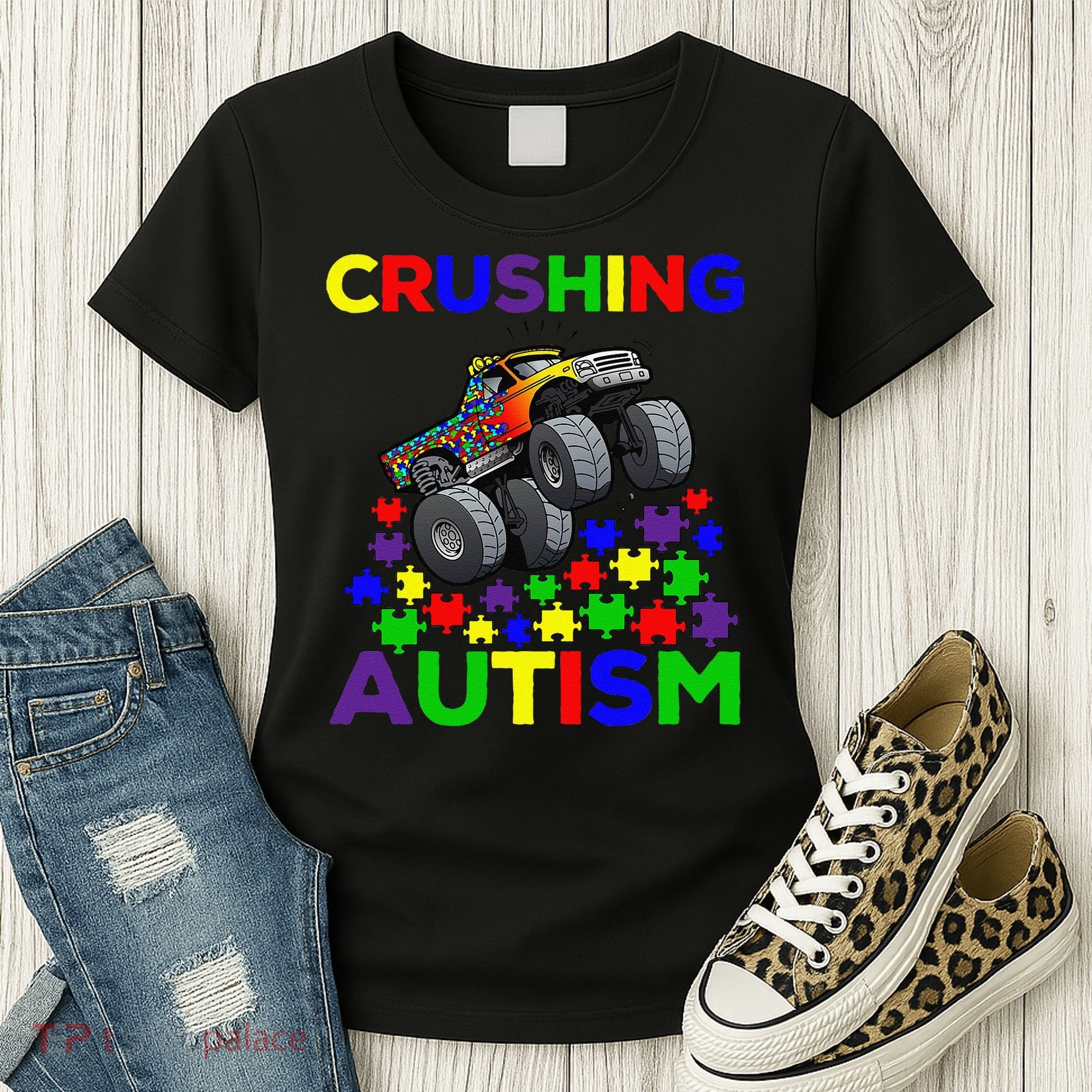 Autism Awareness Truck Crushing Autism For Women's T-Shirt