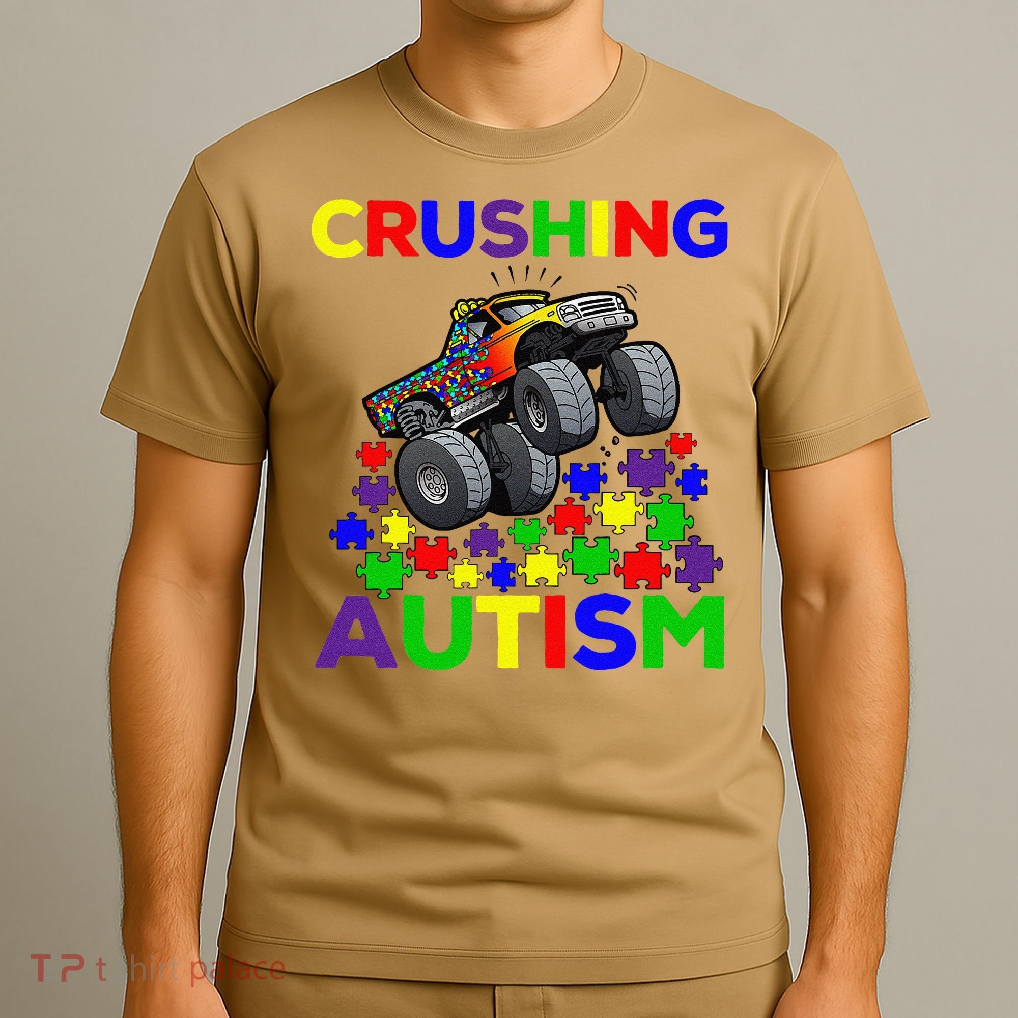 Autism Awareness Truck Crushing Autism For T-Shirt