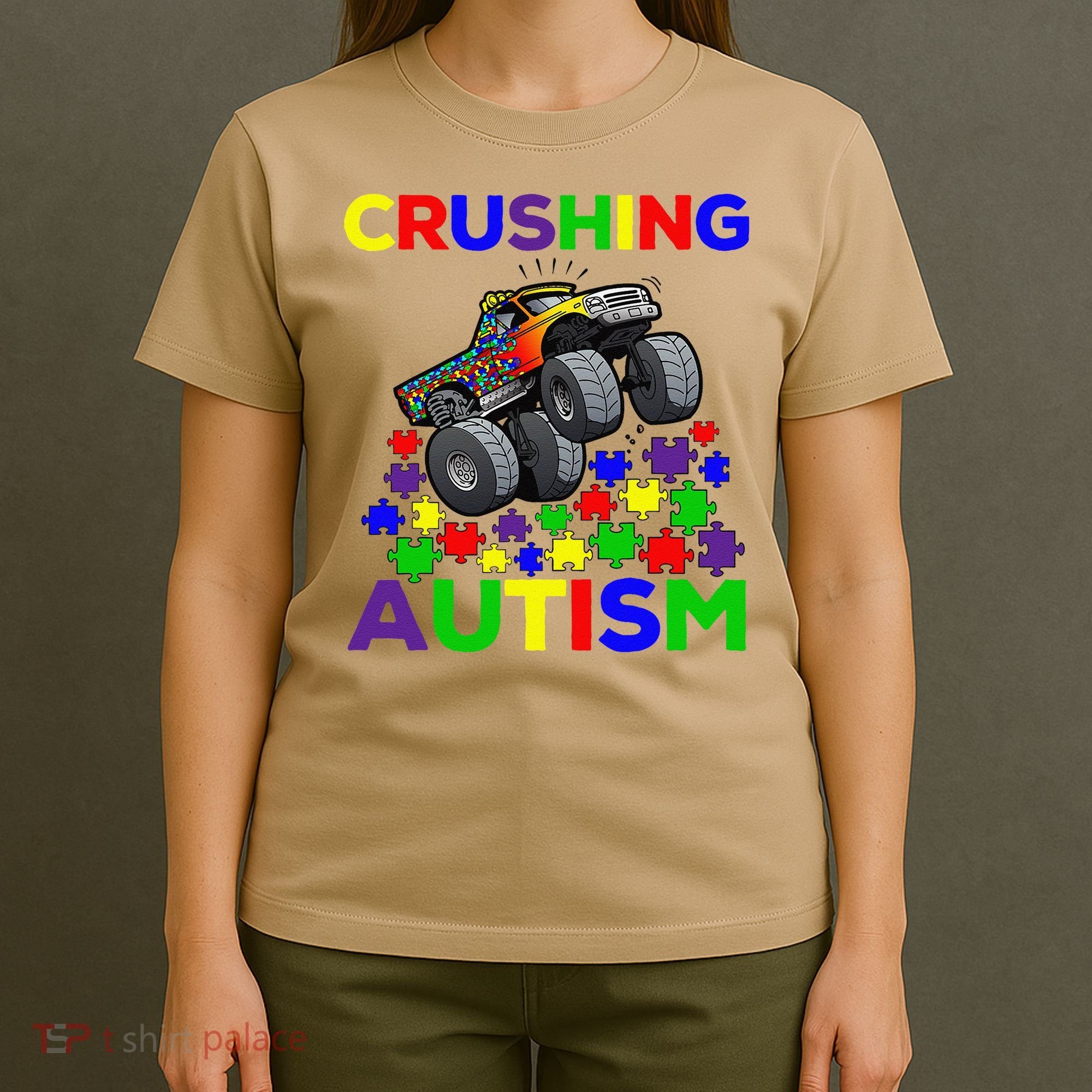Autism Awareness Truck Crushing Autism For T-Shirt