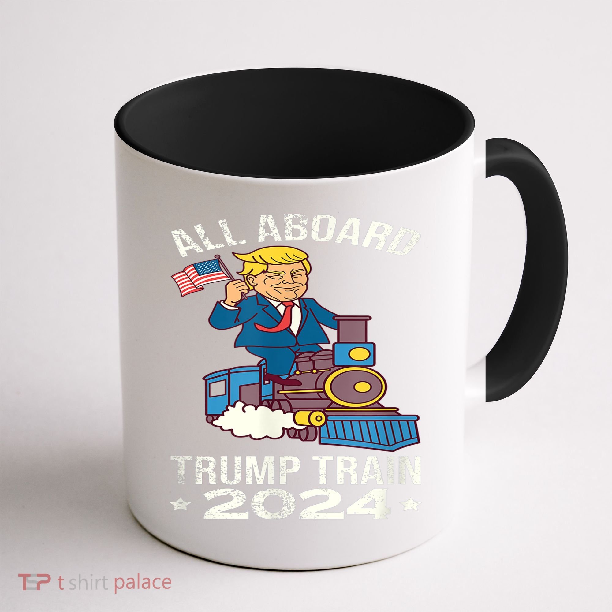 ALL ABOARD TRUMP TRAIN 2024 Patriotic American Flag Coffee Mug