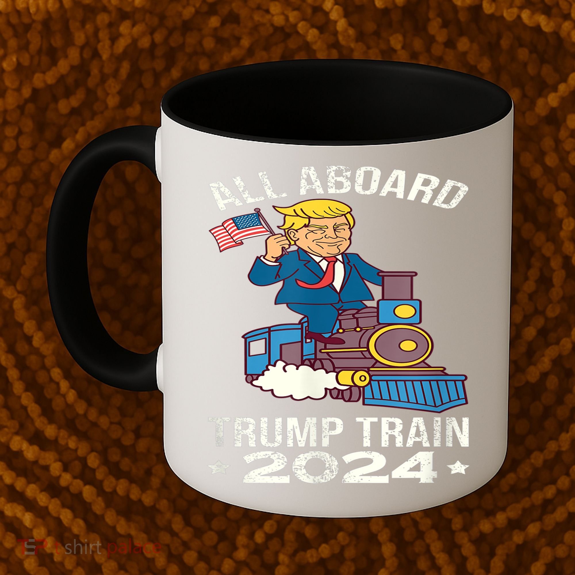 ALL ABOARD TRUMP TRAIN 2024 Patriotic American Flag Coffee Mug