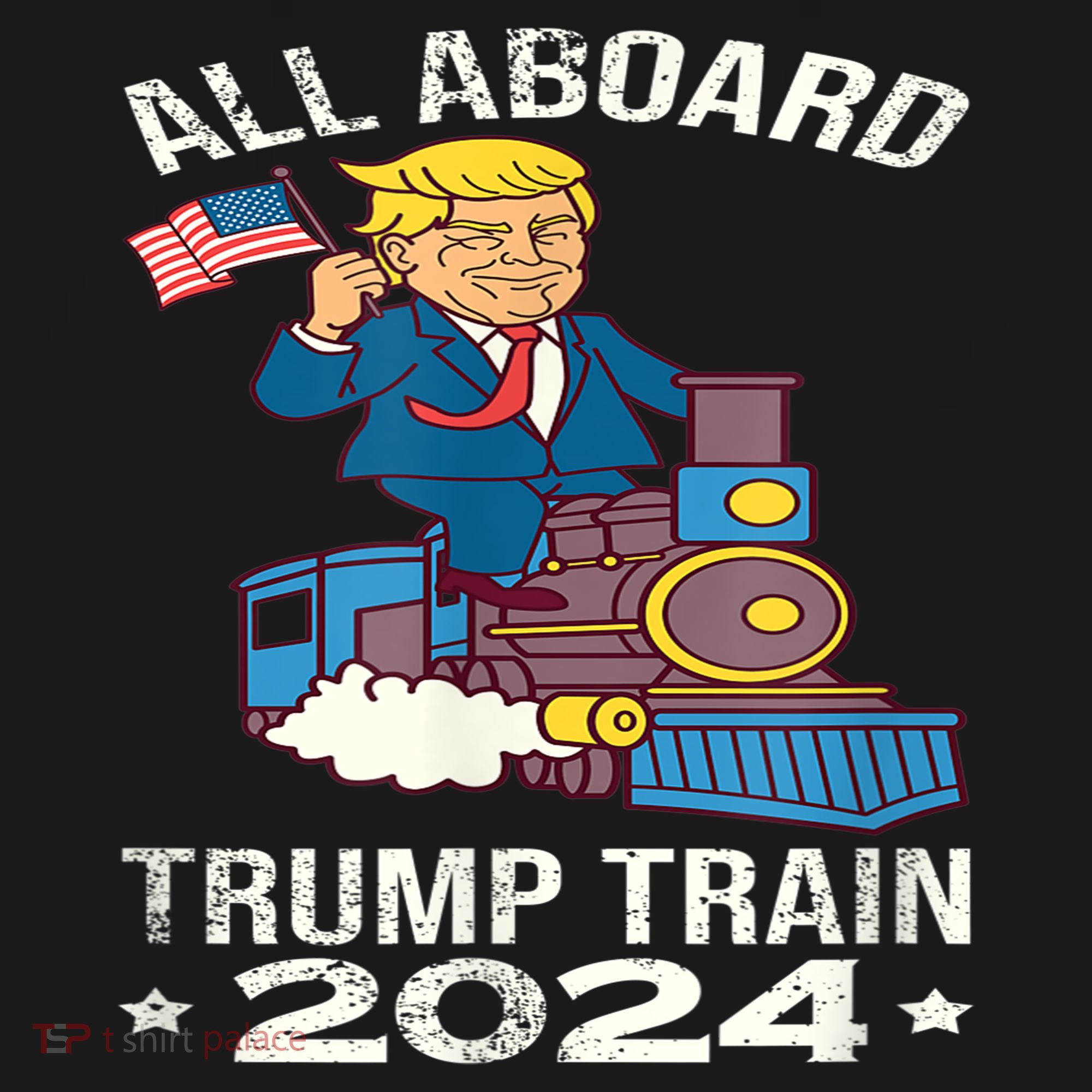 ALL ABOARD TRUMP TRAIN 2024 Patriotic American Flag Ornament