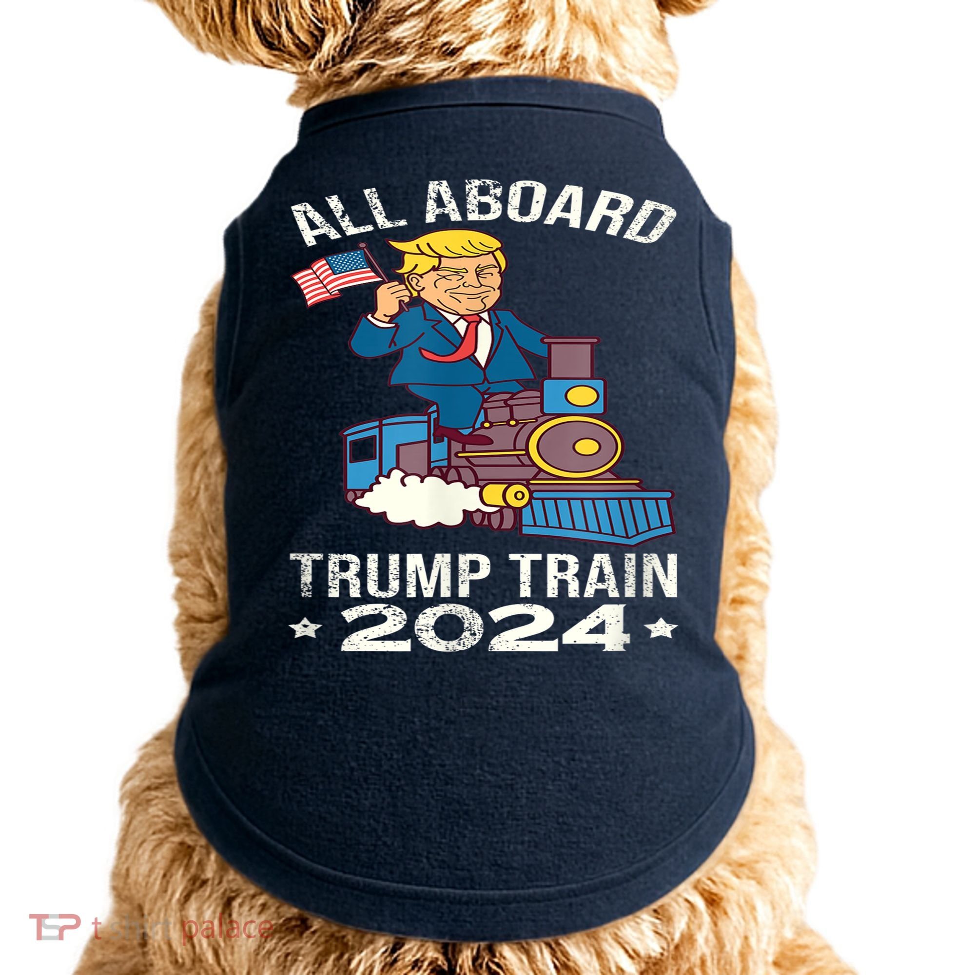 ALL ABOARD TRUMP TRAIN 2024 Patriotic American Flag Doggie Tank