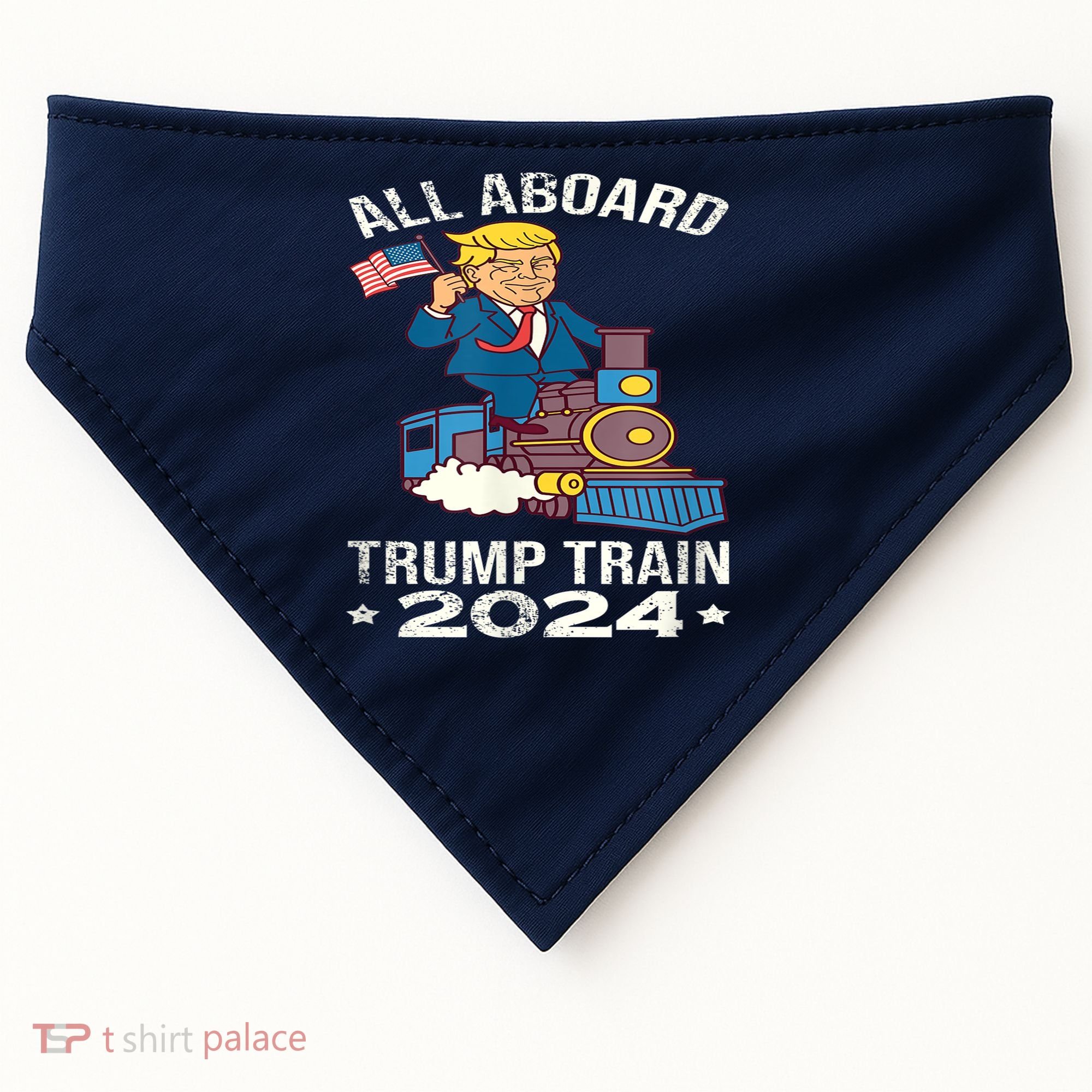 ALL ABOARD TRUMP TRAIN 2024 Patriotic American Flag USA-Made Doggie Bandana