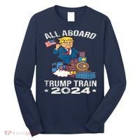 ALL ABOARD TRUMP TRAIN 2024 Patriotic American Flag Long Sleeve Shirt thumb 0