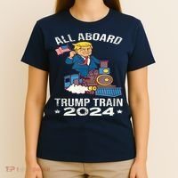 ALL ABOARD TRUMP TRAIN 2024 Patriotic American Flag T-Shirt thumb 4