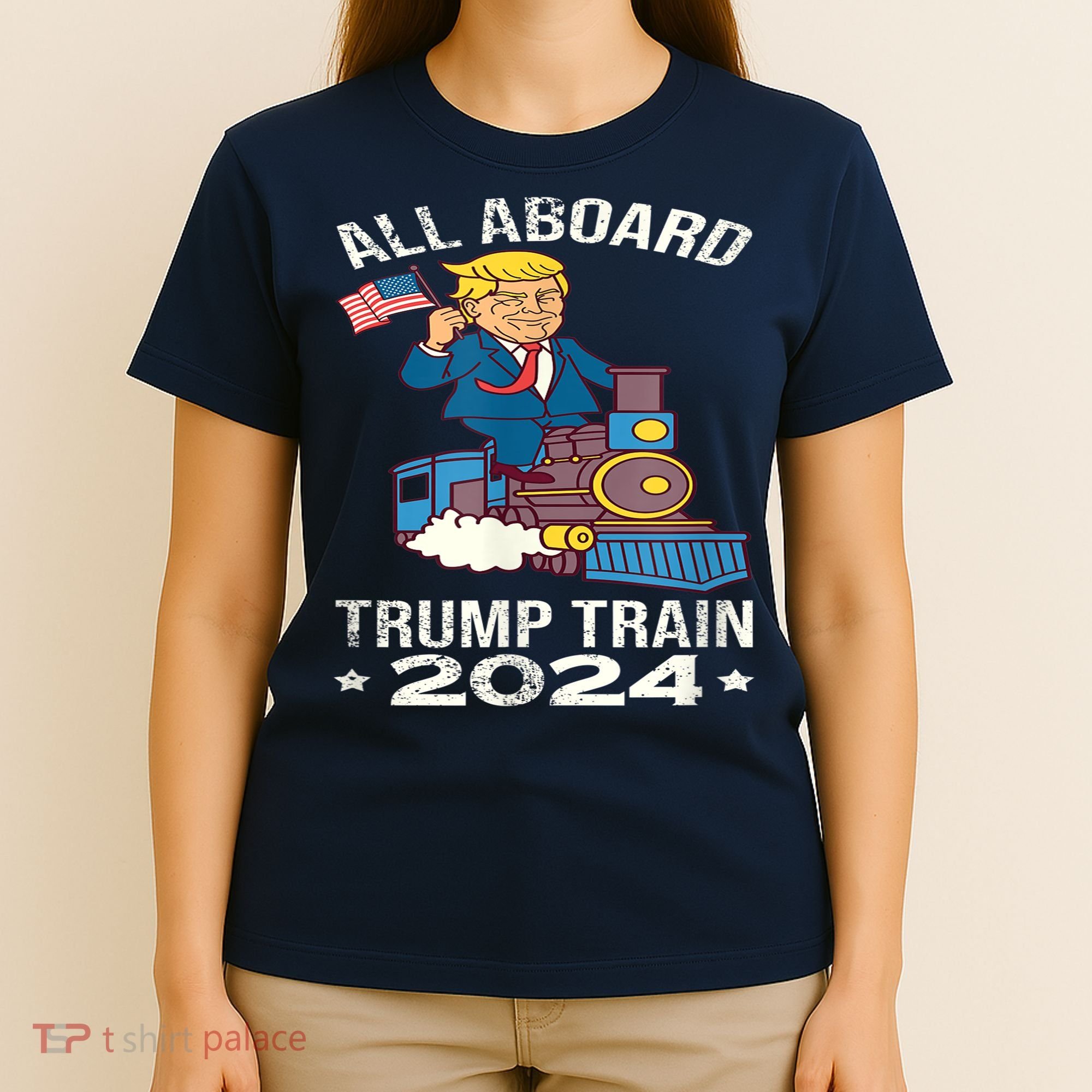 ALL ABOARD TRUMP TRAIN 2024 Patriotic American Flag T-Shirt