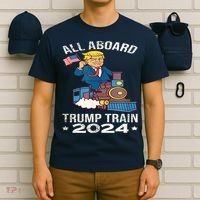 ALL ABOARD TRUMP TRAIN 2024 Patriotic American Flag T-Shirt thumb 6