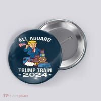 ALL ABOARD TRUMP TRAIN 2024 Patriotic American Flag Button thumb 0