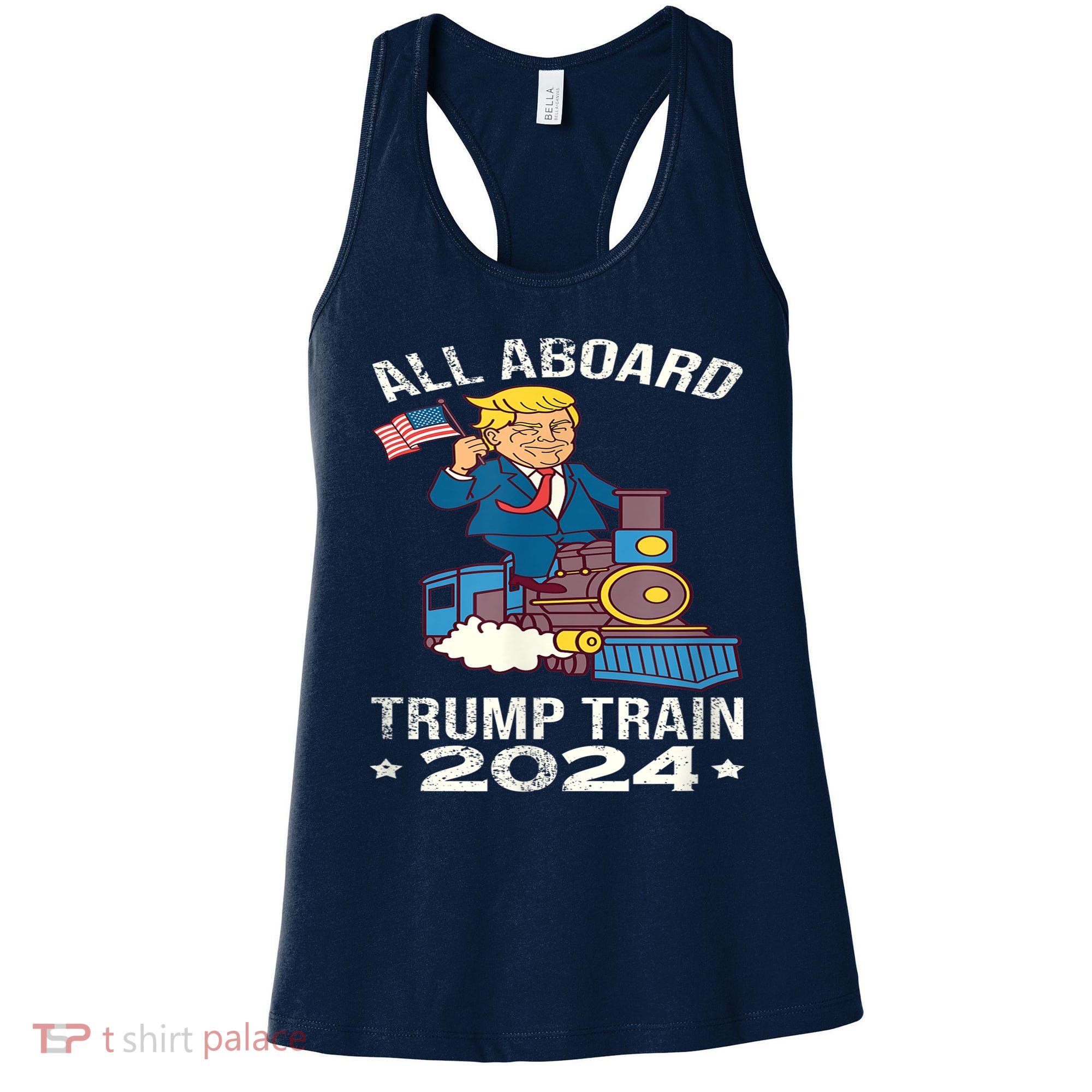 ALL ABOARD TRUMP TRAIN 2024 Patriotic American Flag Women's Tank Top