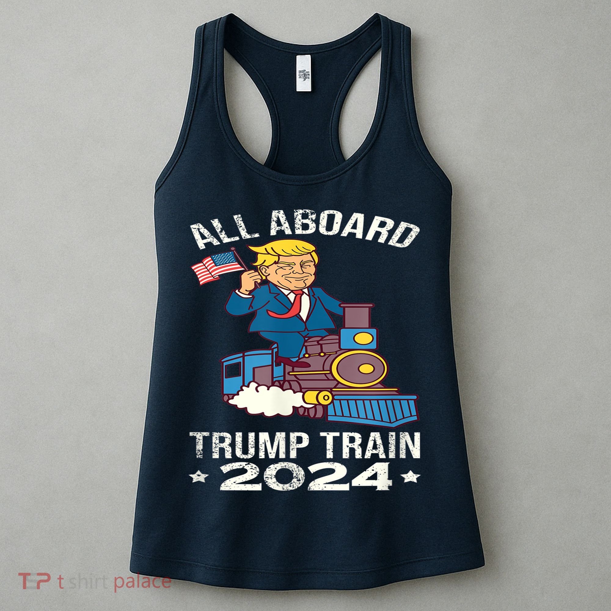 ALL ABOARD TRUMP TRAIN 2024 Patriotic American Flag Women's Tank Top