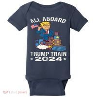 ALL ABOARD TRUMP TRAIN 2024 Patriotic American Flag Baby Bodysuit thumb 0
