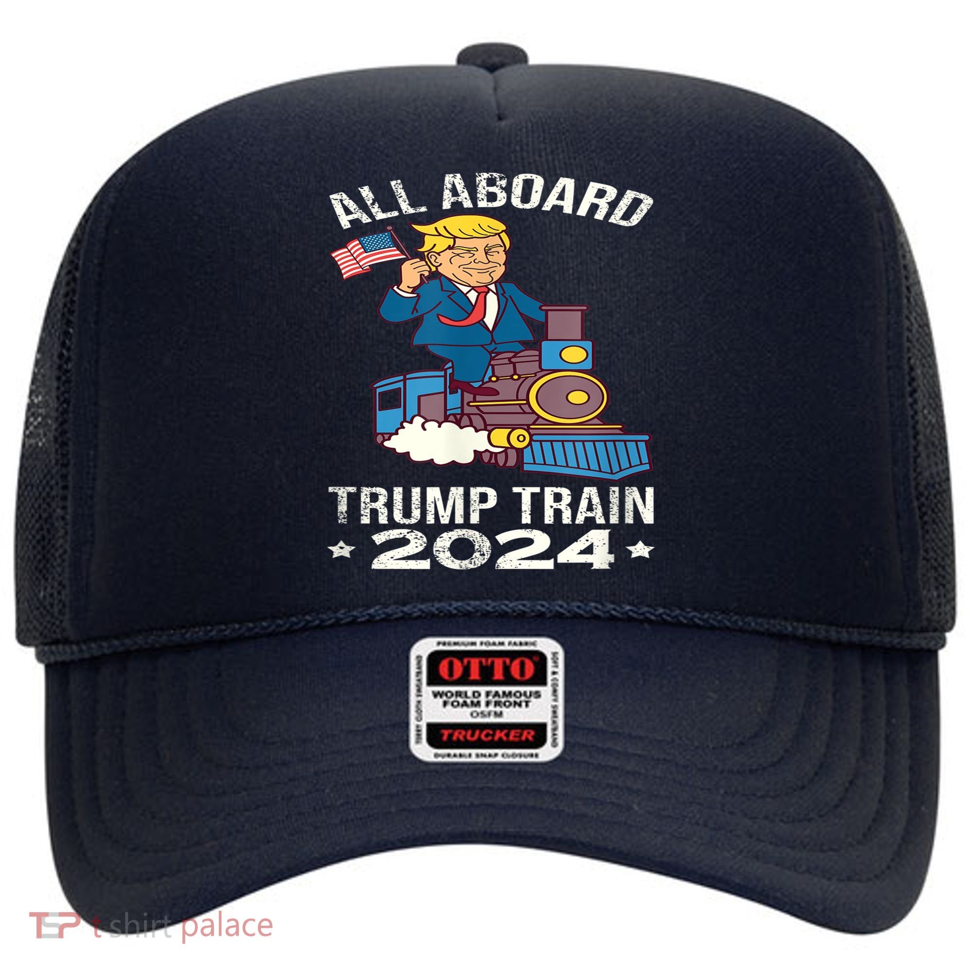 ALL ABOARD TRUMP TRAIN 2024 Patriotic American Flag Hat