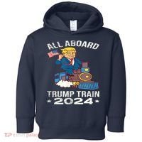 ALL ABOARD TRUMP TRAIN 2024 Patriotic American Flag Toddler Hoodie thumb 0