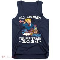 ALL ABOARD TRUMP TRAIN 2024 Patriotic American Flag Tank Top thumb 0