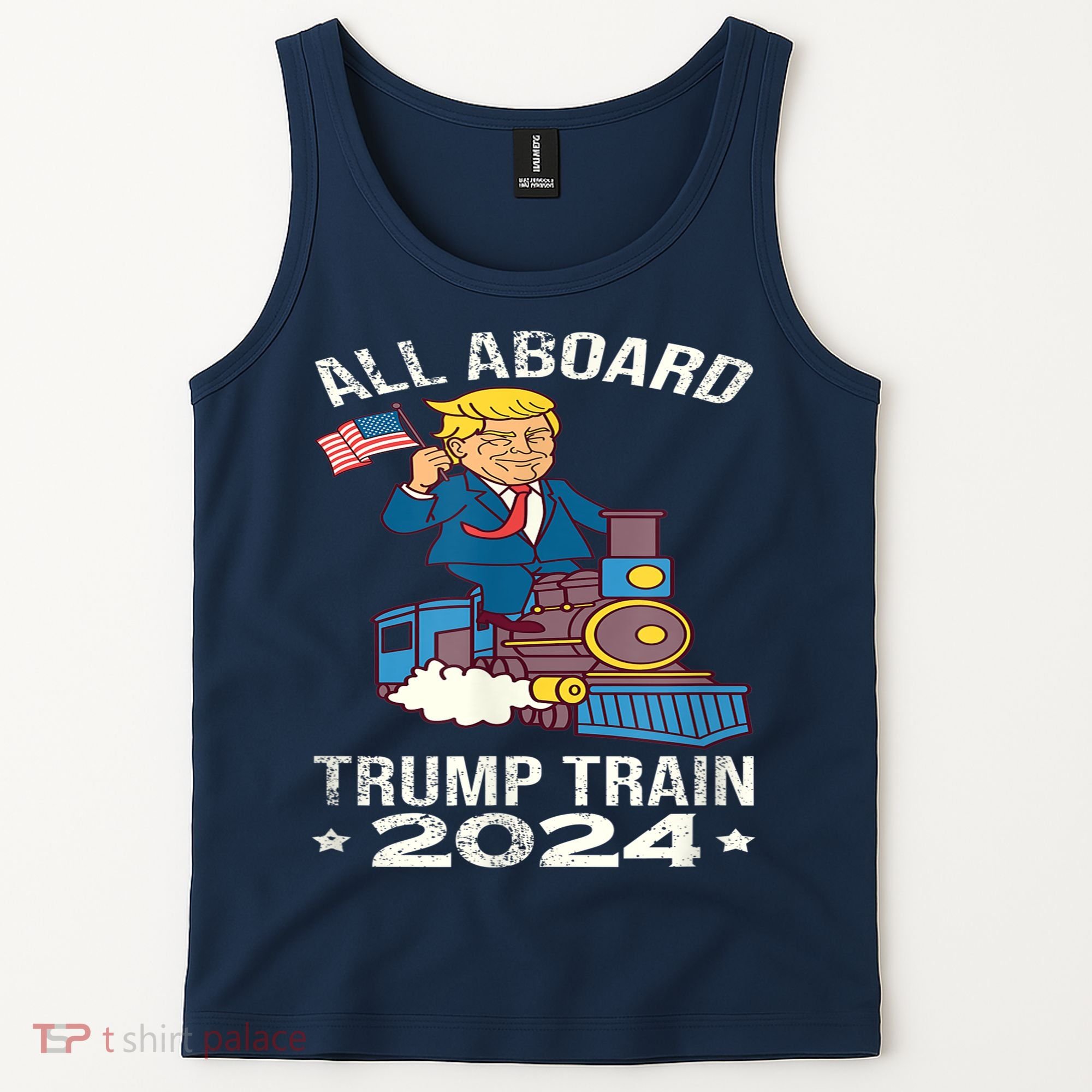 ALL ABOARD TRUMP TRAIN 2024 Patriotic American Flag Tank Top