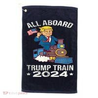 ALL ABOARD TRUMP TRAIN 2024 Patriotic American Flag Golf Towel thumb 0