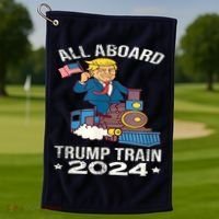 ALL ABOARD TRUMP TRAIN 2024 Patriotic American Flag Golf Towel thumb 1