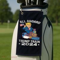 ALL ABOARD TRUMP TRAIN 2024 Patriotic American Flag Golf Towel thumb 2