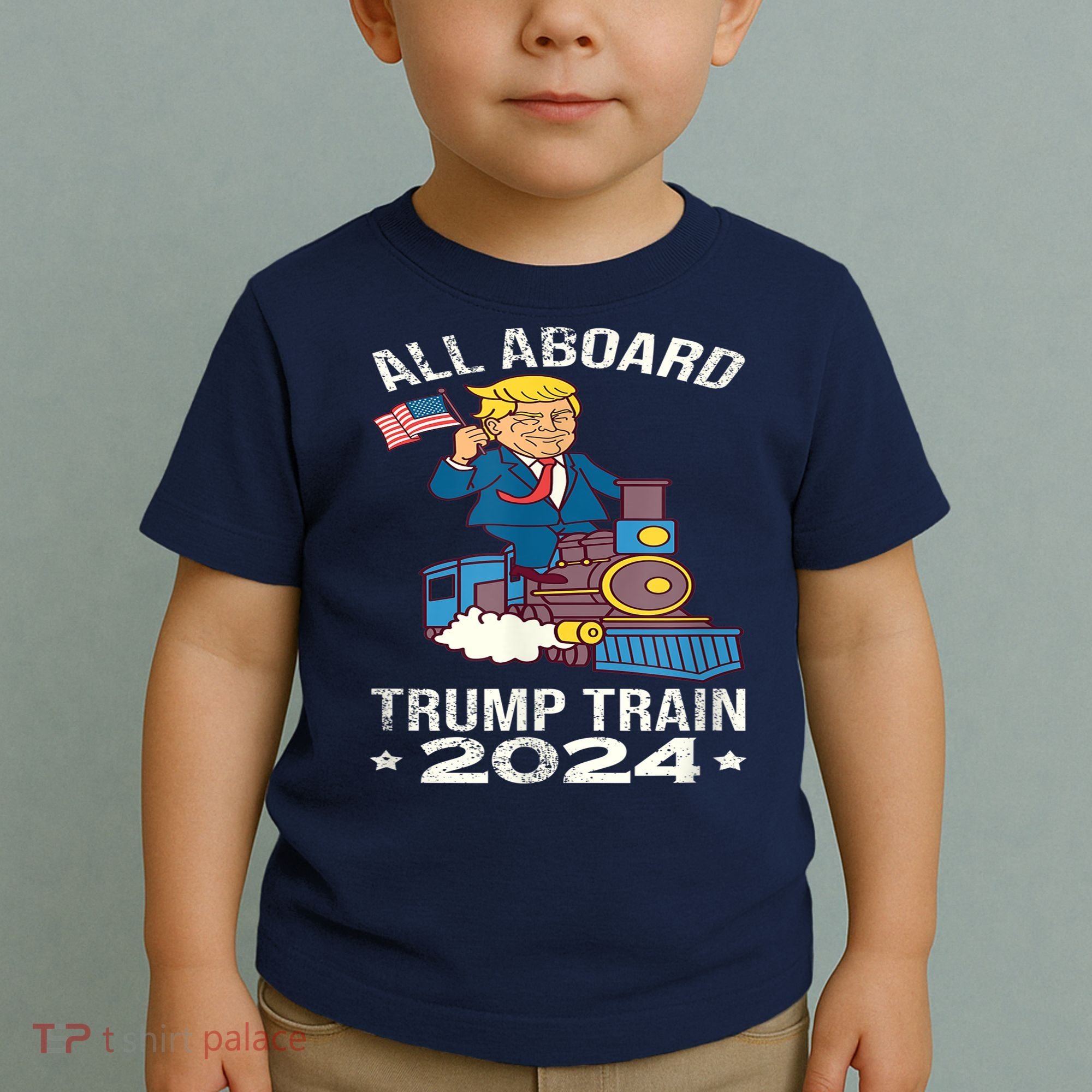 ALL ABOARD TRUMP TRAIN 2024 Patriotic American Flag Toddler T-Shirt