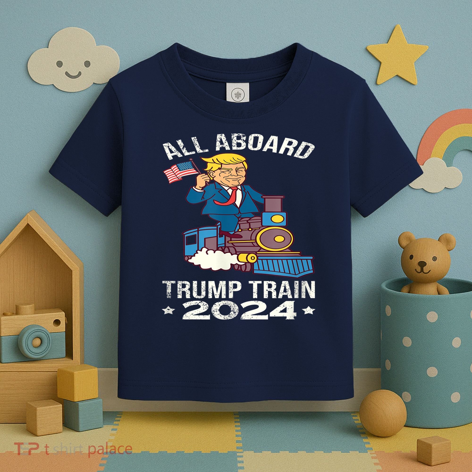 ALL ABOARD TRUMP TRAIN 2024 Patriotic American Flag Toddler T-Shirt