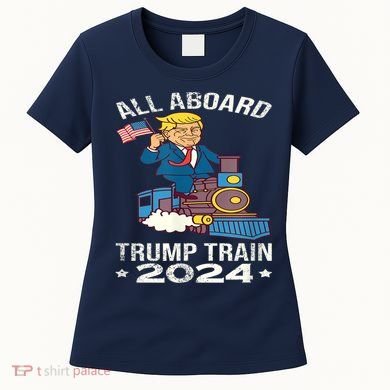 ALL ABOARD TRUMP TRAIN 2024 Patriotic American Flag Women's T-Shirt