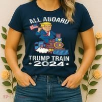 ALL ABOARD TRUMP TRAIN 2024 Patriotic American Flag Women's T-Shirt thumb 2