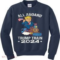 ALL ABOARD TRUMP TRAIN 2024 Patriotic American Flag Kids Sweatshirt thumb 0